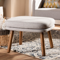 Baxton Studio BBT5342-Greyish Beige Lovise Mid-Century Modern Greyish Beige Fabric Upholstered Walnut Brown Finished Wood Ottoman